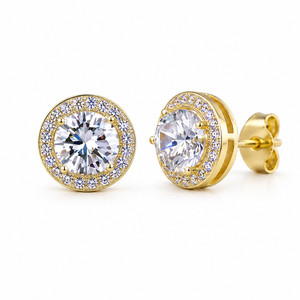 Authentic Gold, Silver Plated Stud Earrings With Cubic Zirconia, Women, Men