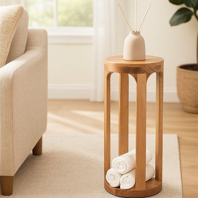 Nussbaum Holz Beistelltisch klein schmal Nachttisch Sofa Beistell Lampe Ständer