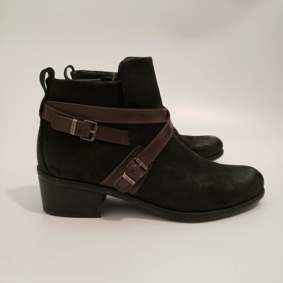 SIZE 8.5 Boots BUSSOLA Leather Black with Brown straps 