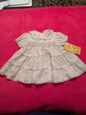 Vintage Polly Flinders Hand Smocked Dress 0-6 Months NWT Pink Dot Tiered 1980s