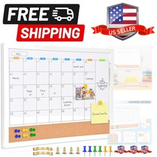 Monthly Whiteboard Calendar with Cork Board for Wall, 17"x13",Magnetic Dry Er...