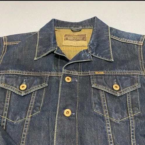 Big John Mens Dark Wash Denim Trucker Jacket Indigo Workwear L Salvaged Japan image 7