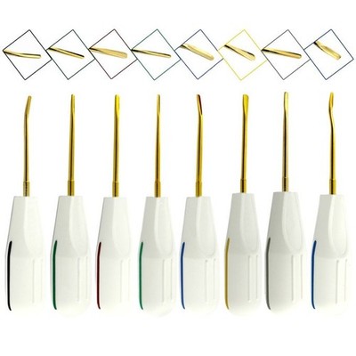 Dental Luxating Elevators Set of 8 White Plastic Handle Gold Tips