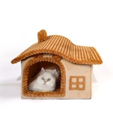 Bear Cat Houses for Indoor Cats, Chimney Cute Cat Bed Cave, Enough Interior S...