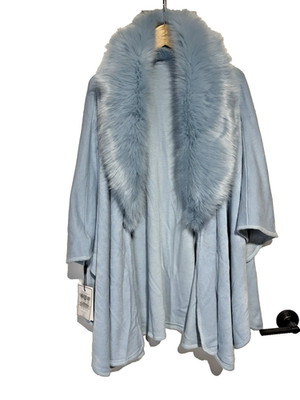 Alex Max Italian Cape Blue Celeste (Ecological) Fur Collar - OS -W/Tag