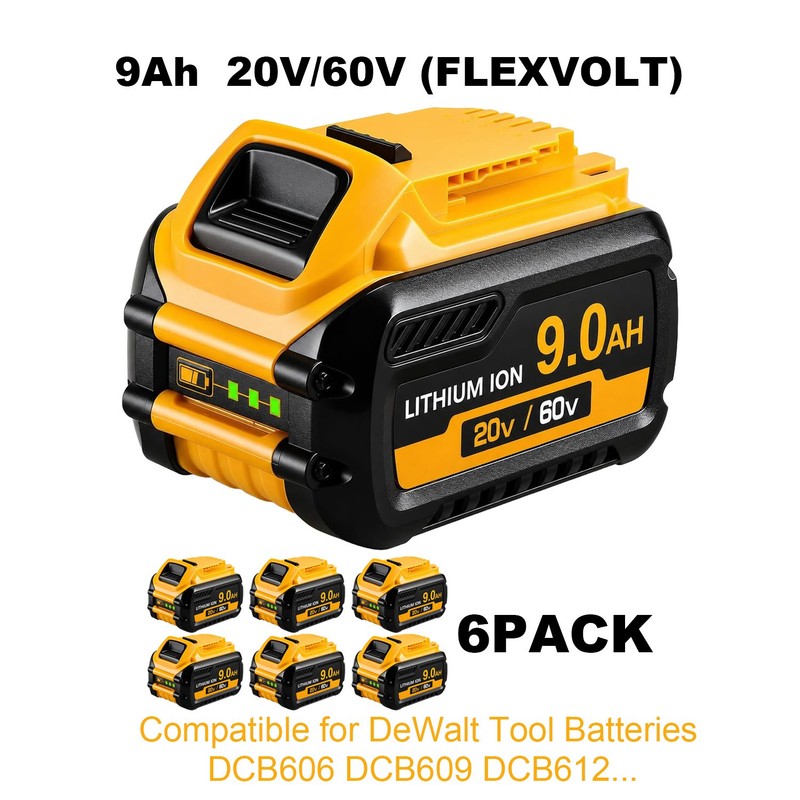 9Ah 6 Pack for DeWalt 20V/60V Tool Battery DCB609 612 606 High Capacity Li-Ion