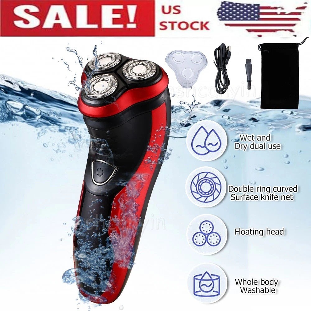 Electric Shaver Mens Razor Rotary Waterproof Pop-Up Trimmer Wet Dry Cordless