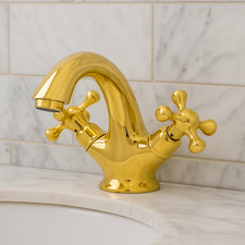 Grifo de baño dorado de lujo - Grifo mezclador estilo vintage con asas cruzadas, pulido