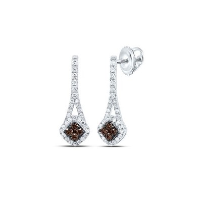 Braune Teardorp-Ohrhänger 0,33 kt natürlicher Diamant 10 kt Weißgold