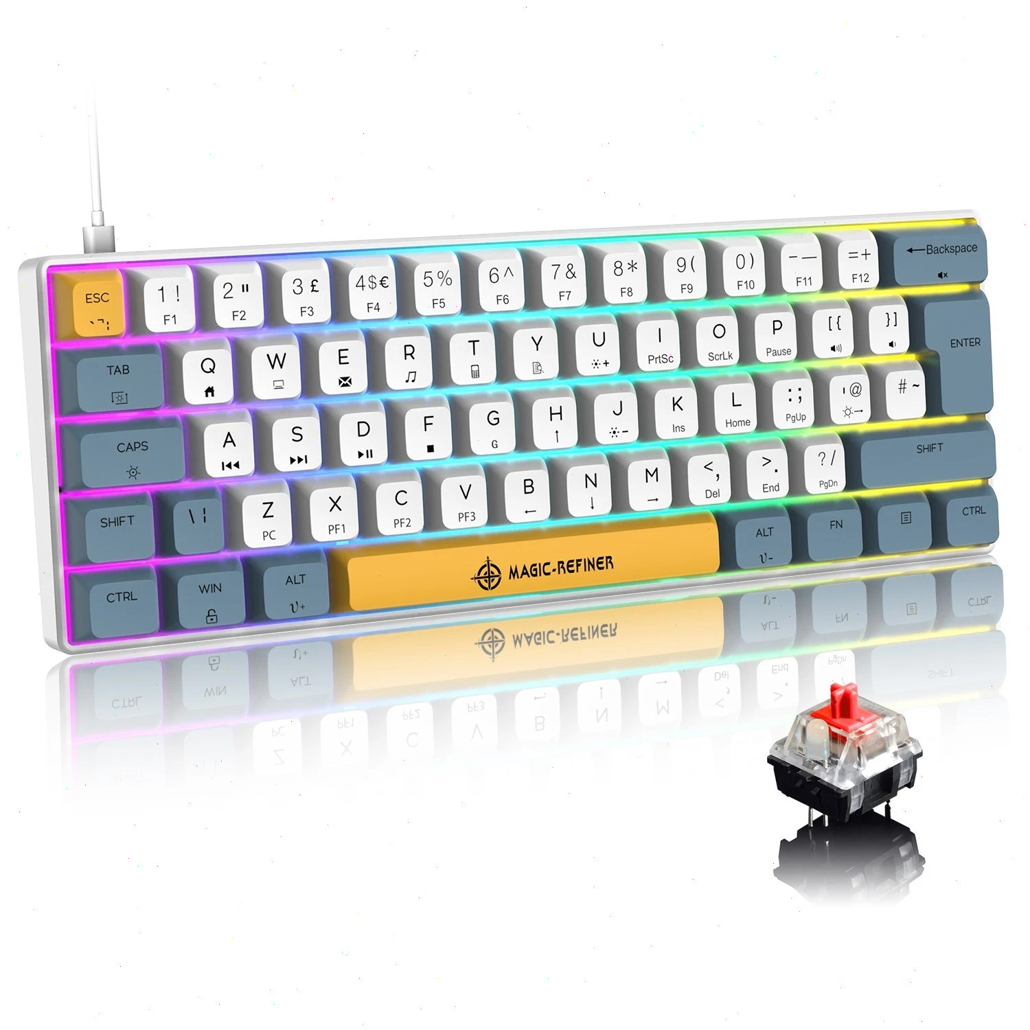 MAGIC-REFINER MK21 60% Mechanical Gaming Keyboard RGB Backlit Anti-Ghosting
