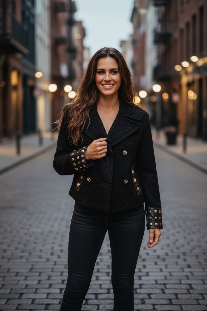 Authentic VERSACE Jacket Black Wool W/ Leather St… - image 1