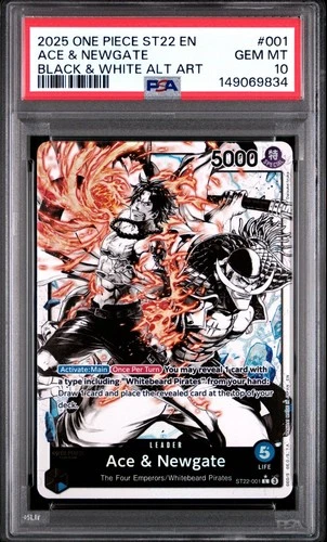 2025 ONE PIECE ST22-001 STARTER DECK ACE & NEWGATE B&W PARALLEL ALT ART PSA 10
