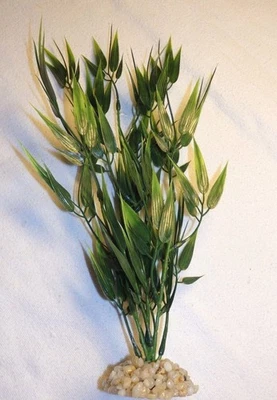 LFP 12" Small REGULAR-LEAF Dark Green BAMBOO 3-stem Soft Flowing Plastic Plant, Ston