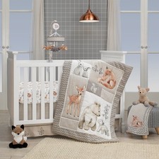 Lambs  Ivy Painted Forest 4-Piece Crib Bedding Set - Gray, Beige, White