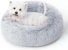 Calming Dog Bed  Cat for Indoor Cats, 20"L x 20"W x 6"Th, Light Grey