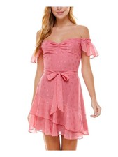 CITY STUDIO Womens Pink Flutter Sleeve Short Dress 5