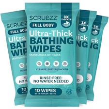 Extra Large Body Wipes for Adults Bathing No 10 Count Pack of 4 , White