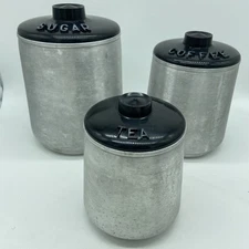 Kromex Spun Aluminum Canister Set & Bakelite Lids Vintage Retro Atomic Silver