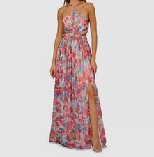 Adrianna Papell Women Pink Foiled Chiffon Maxi Dress Size 8