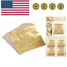 Versatile 100 Pcs Gold Leaf Sheets - 5.5" for Painting & Furniture Crafting