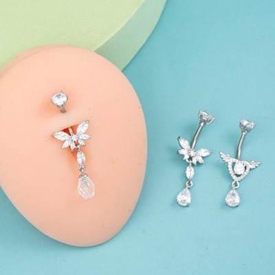 Crystal Navel Piercing Heart Angel Wings Pendant Belly Button Rings Body Jewelry