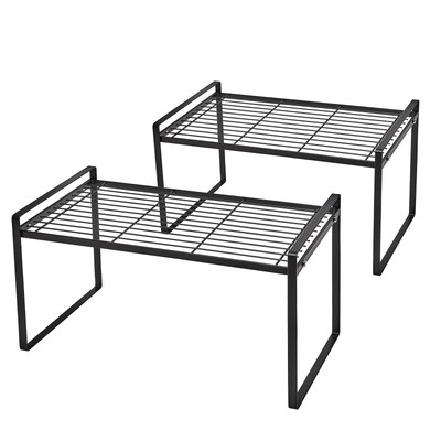 2Pack 16 Black Tall Cabinet Shelf Organizer, Stackable, Steel, Heavy Duty