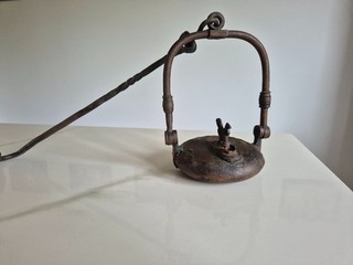 Antike Grubenlampe mit Hahn Bergbau ÖlLampe Bronze? Messing?