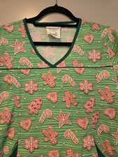 UA Scrubs Gingerbread Cookie Print Holiday Scrub Top Size Small