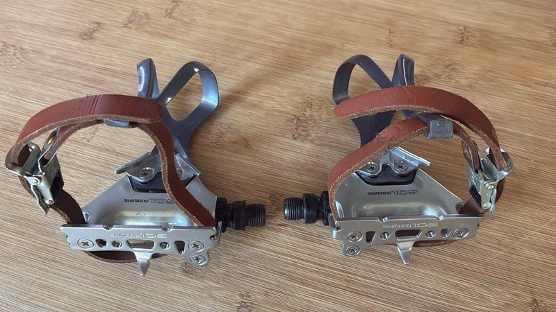 Vintage Shimano 105 Pedals + Clips + Christophe Leather Straps