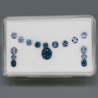 Ovalado y Cojín 3x3 a 7x6mm. Espinela Azul Natural Myanmar 16 Piezas/4.93Ct.