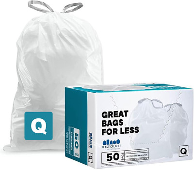 Custom Fit Trash Bags, Compatible with Simplehuman Code Q (50 Count) White Draws