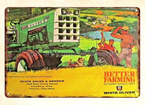 wall hanging art 1970 OLIVER TRACTOR Better Farming White Oliver metal tin sign - Picture 1 of 4