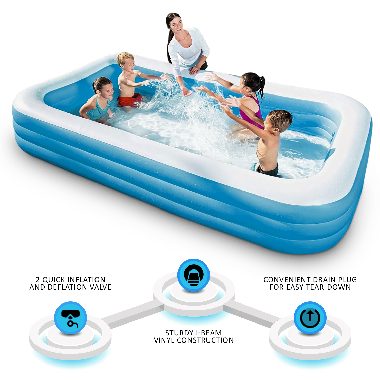 BESTWAY INFLATABLE FAMILY PATIO GARDEN RECTANGULAR PADDLING SWIMMING ...