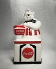 Vintage 1999 Coca Cola Cookie Jar Polar Bear at Soda Fountain Machine