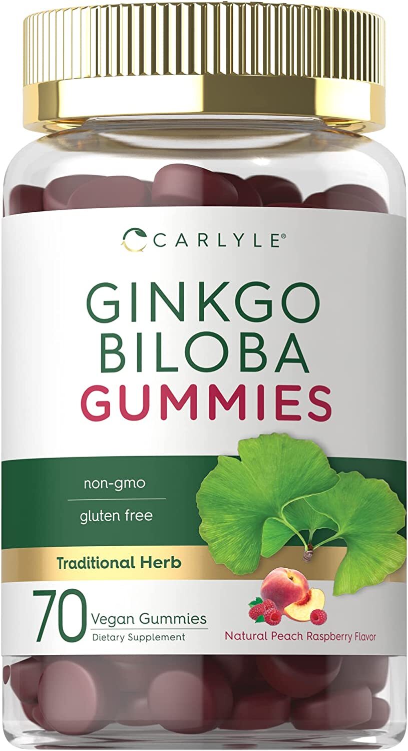 Гинкго билоба 300 мг | 70 веганских мармеладок | Со вкусом персика и малины | от Carlyle 