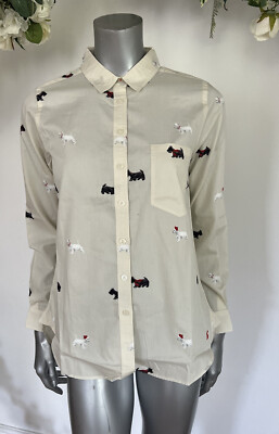 Joules Damen Shirt Bluse Lorena Creme Hundemuster Größe 10 Longline NEU MZ65