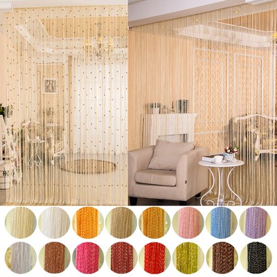 String Curtain Tassel w/ Crystal Bead Shiny Strip Divider Panel w/ Silver Ribbon