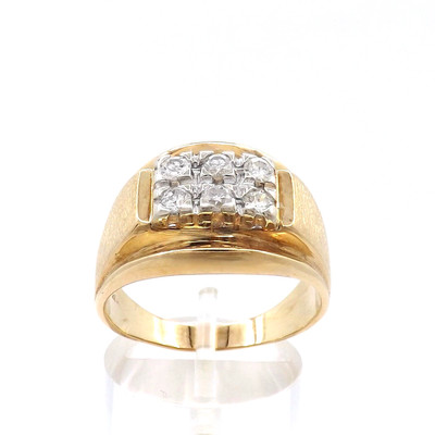 14K Gold natürlicher europäischer Schliff Diamant Herren Ehering Ring doppelreihig Vintage