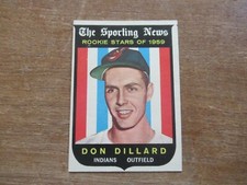 1959 TOPPS DON DILLARD #123 ROOKIE CARD CLEVELAND INDIANS HIGH GRADE NO CREASES. rookie card picture