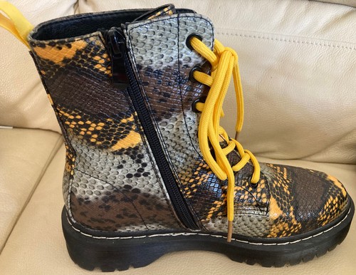 LA STRADA Damen Schuhe Gr 37 Navy mit Gelb Schlangenoptik Boots Stiefel HINGUCKE - Picture 6 of 10