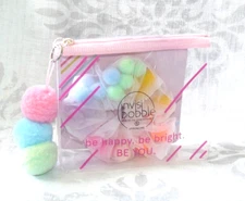 invisibobble Sprunchie Scrunchie Hair Cloud Tie Ring Pom Pom Rainbow w/Bag New
