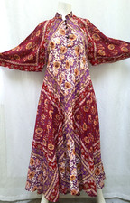 Vintage 70s Naqui Cotton Gauze Caftan Hippie Kaftan India Angel Sleeve Dress