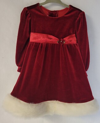 Christmas Baby Genuine Rose Dress 18 Month Red Velvet w/Fur Trim Festive/Party