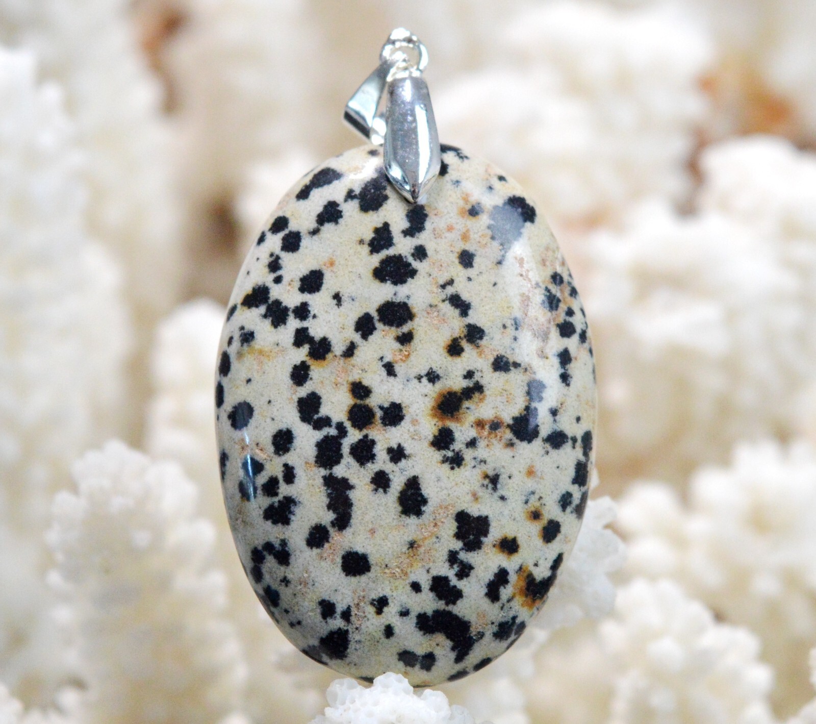 Pendentif jaspe dalmatien 67 carats le cadeau en pierre naturelle du Mexique