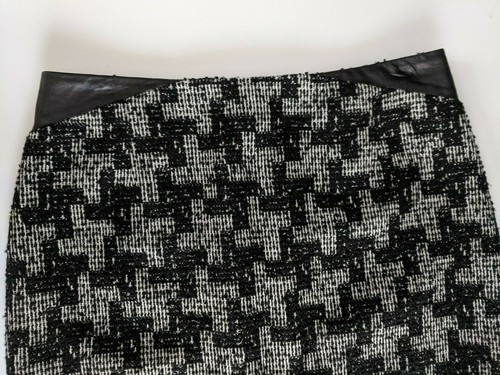 Classiques Entier Womens 12 Straight Pencil Skirt Wool Tweed Black White Leather - Picture 3 of 10
