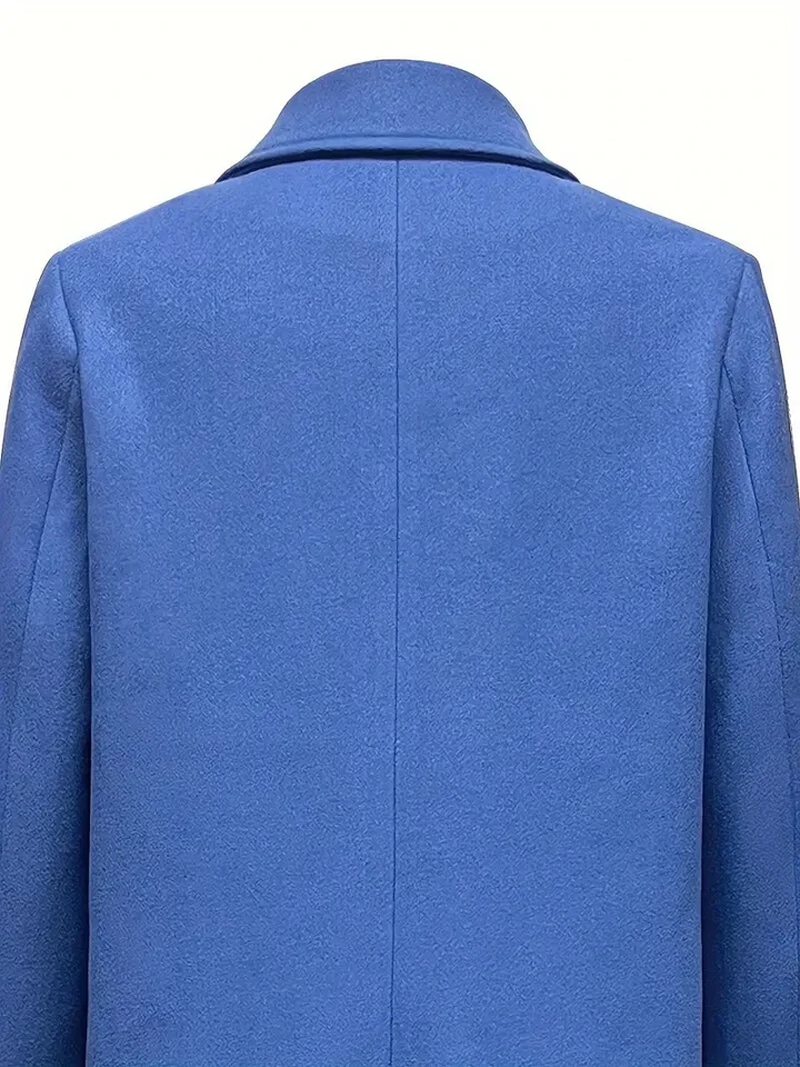 Women's Solid Color Overcoat Button Front Lapel Long Coat Size L - Image 4 of 4