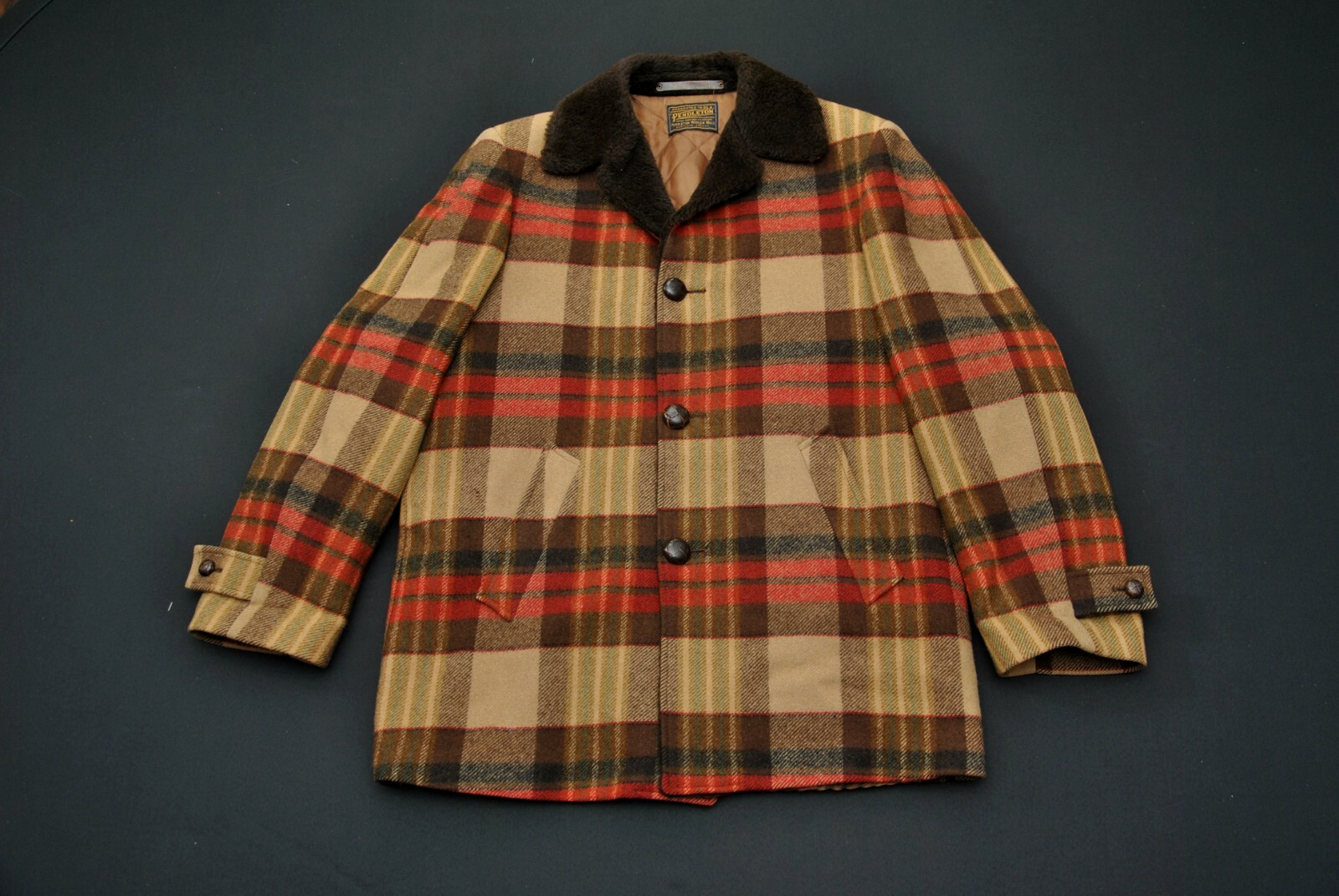 VTG Pendleton Wool Coat Jacket Brown Plaid Shearl… - image 1