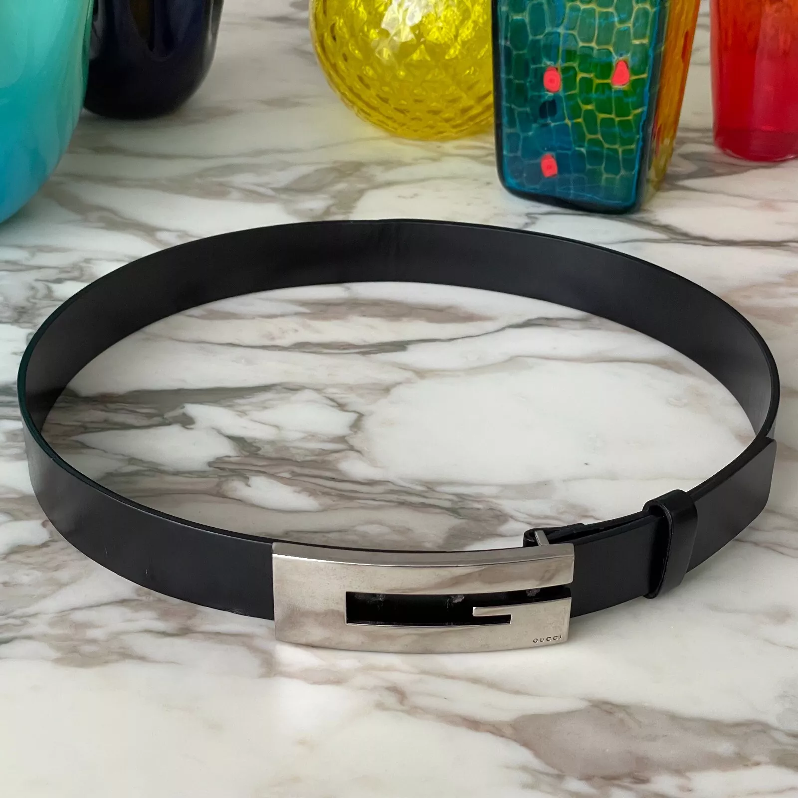 Ceinture cuir noir GUCCI by Tom Ford avec boucle G taille 70/28 de F/W 1997/98