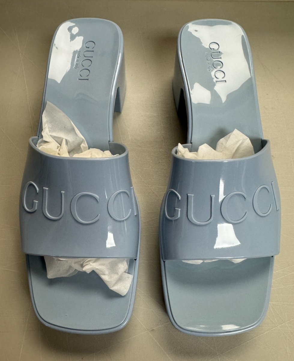 AUTHENTIC: Women's GUCCI Rubber Slide Sandal - Light Blue Size: G