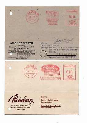 2 X HERFORD FIRMENPOSTKARTEN AFS FA. WERTH UND WEINBERG  1949 Reg. Detmold Lippe